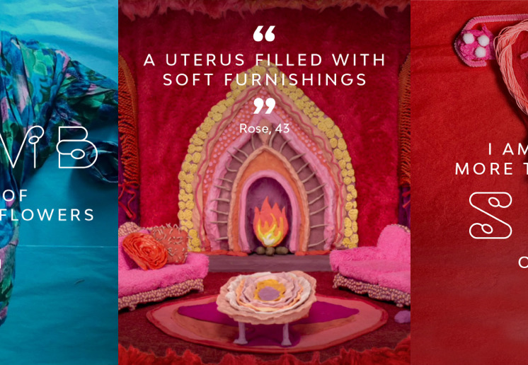 artworks of uteruses with quotes on them